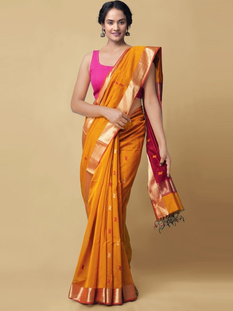 Unnati Silks Women Yellow & Red Pure Handloom Maheshwari Sico Saree