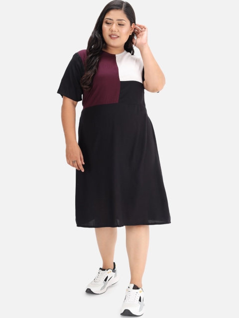 BEYOUND SIZE - THE DRY STATE Black Colourblocked Dress