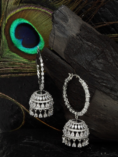 

DUGRISTYLE Silver-Toned Dome Shaped Jhumkas Earrings