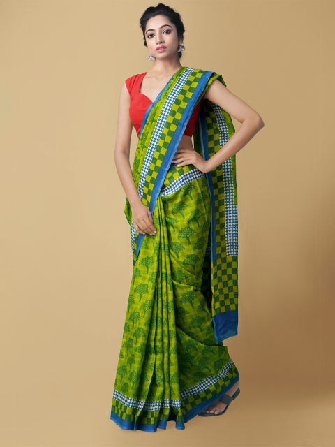 

Unnati Silks Green & Blue Ethnic Motifs Art Silk Baluchari Saree