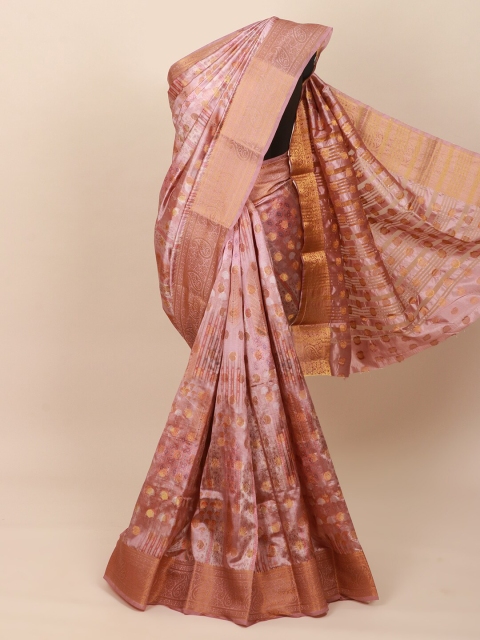 

Pothys Pink & Gold-Toned Woven Design Zari Art Silk Saree