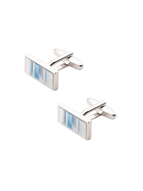 

The Tie Hub Silver-Toned & Blue Rectangular Cufflink