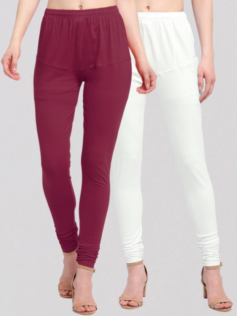

KLOTTHE Women Pack Of 2 Solid Cotton Churidar-Length Leggings, White