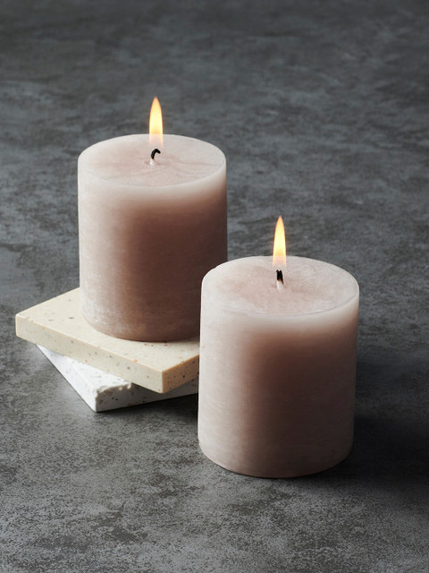 

Pure Home and Living Set Of 2 Grey Textured Pillar Candles