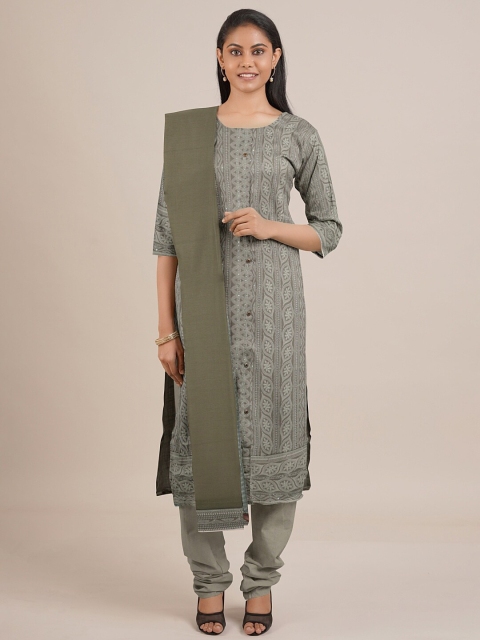 

Pothys Green & Grey Embroidered Unstitched Dress Material