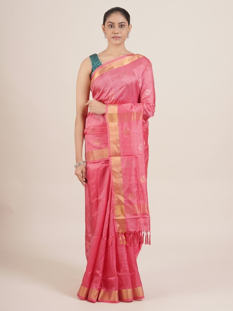 

Pothys Pink & Gold-Coloured Ethnic Motifs Pure Silk Uppada Saree