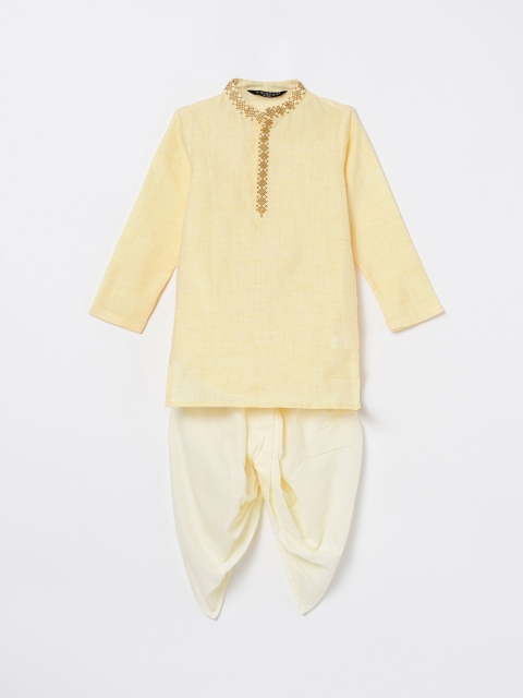 

Melange by Lifestyle Boys Yellow Self Design Kurta With Dhoti Pants