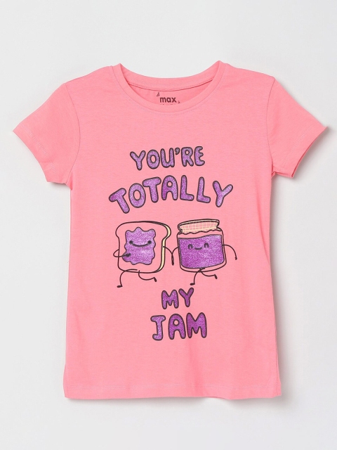 

max Girls Pink Printed Cotton T-shirt