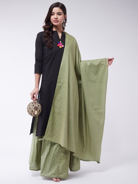 

InWeave Green & Pink Printed Cotton Silk Block Print Dupatta