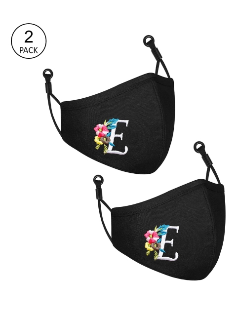

CENWELL Pack Of 2 Black & White Embroidered 6-Ply Pure Cotton Reusable Cloth Masks
