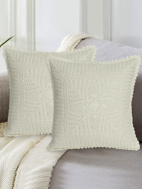 

Mezposh Off White Set of 2 Hand Made Croatia Square Cushion Covers