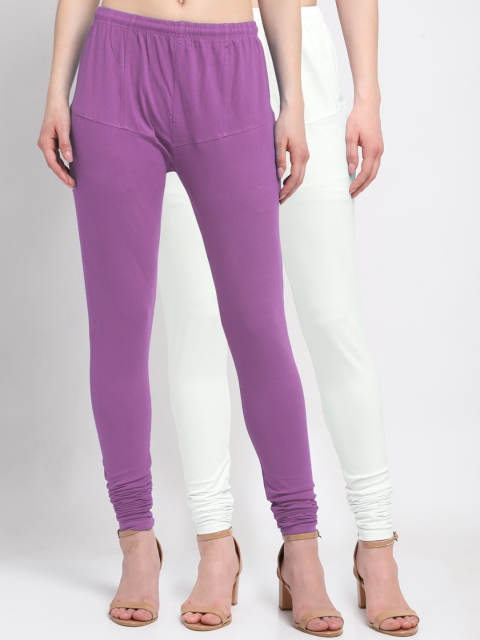 

KLOTTHE Women Pack of 2 Solid Cotton Churidar-Length Leggings, Off white