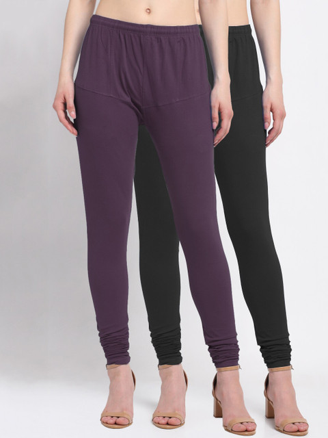 

KLOTTHE Women Pack Of 2 Solid Churidar-Length Cotton Leggings, Purple