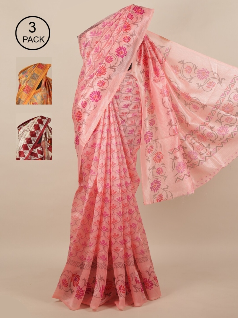 

Pothys Pack of 3 Printed Jute Silk Saree, Multi