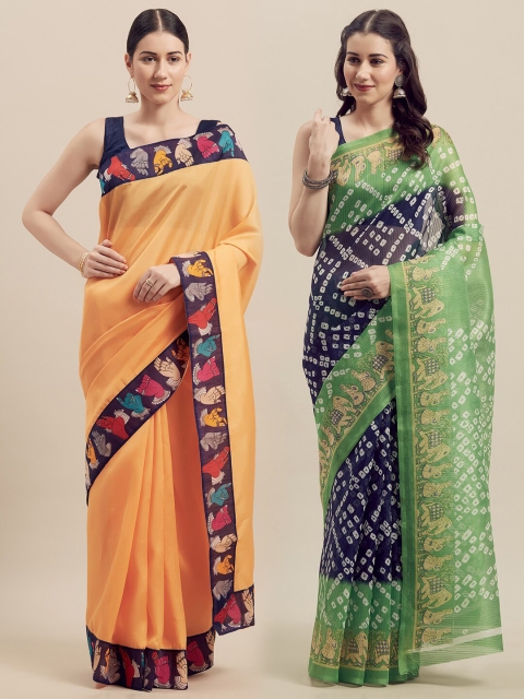 

KALINI Women Pack Of 2 Printed Sarees, Peach