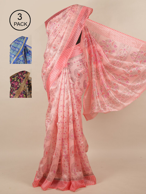 

Pothys Multicoloured Set of 3 Jute Silk Saree, Multi
