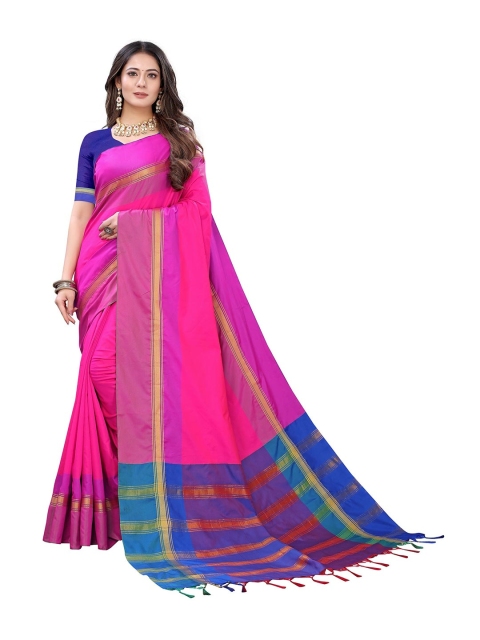 

KALINI Pink & Gold-Toned Colourblocked Art Silk Saree