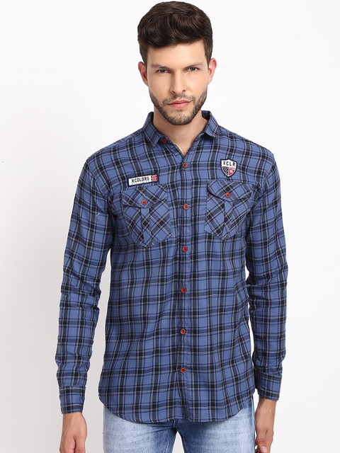

V2 Value & Variety Men Blue & Black Regular Fit Tartan Checked Casual Shirt