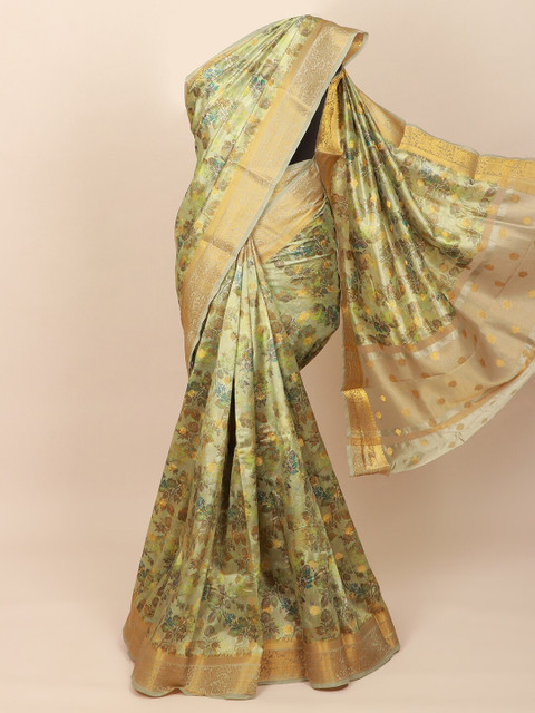 

Pothys Green & Grey Floral Zari Art Silk Saree