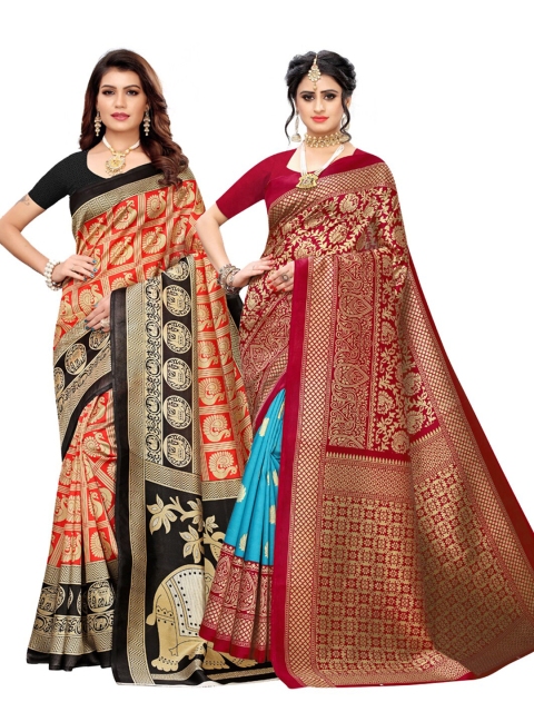 

KALINI Red & Maroon Pack of 2 Ethnic Motifs Art Silk Saree