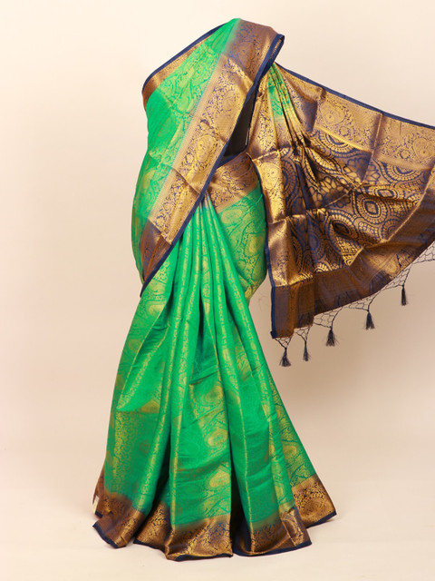 

Pothys Green & Gold-Toned Woven Design Zari Art Silk Banarasi Saree