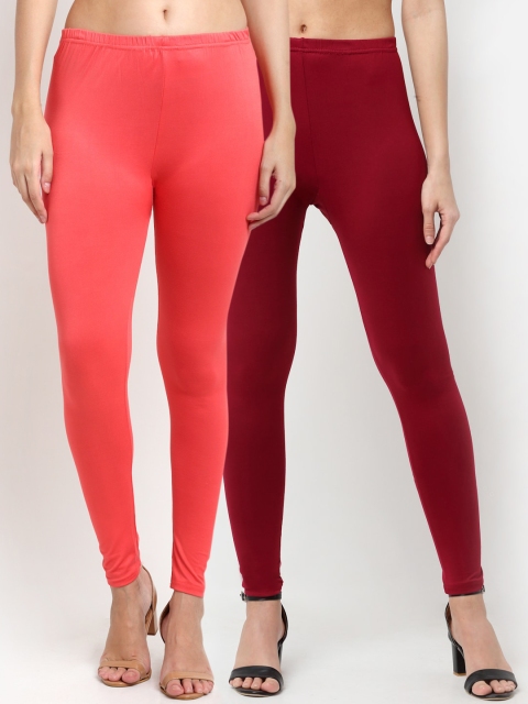 

NEUDIS Women Pack of 2 Maroon & Pink Ankle-Length Leggings
