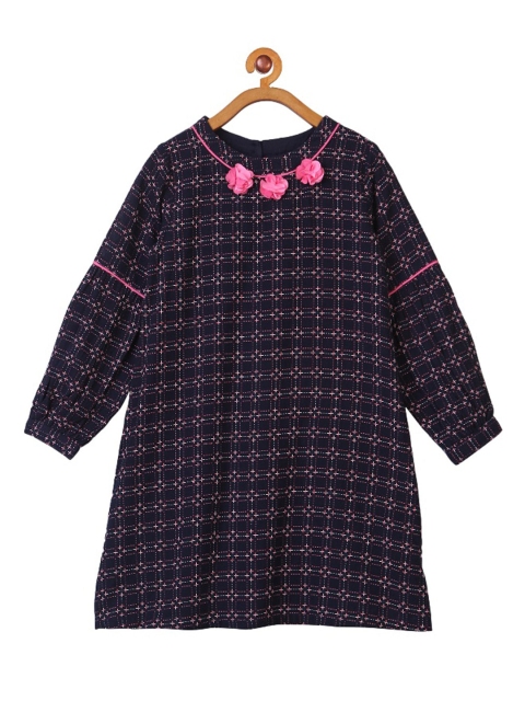 

Miyo Girls Navy Blue & Pink Thread Worked A-Line Dress