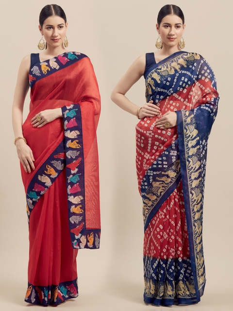 

KALINI Women Pack Of 2 Printed Sarees, Red