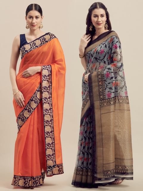 

KALINI Women Pack Of 2 Printed Sarees, Orange
