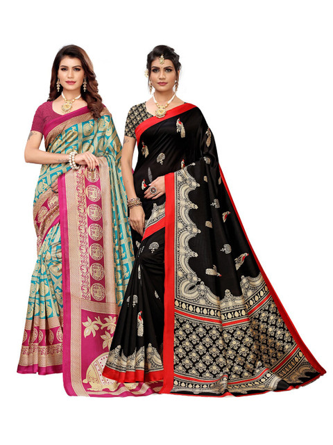 

KALINI Pack of 2 Ethnic Motifs Art Silk Saree, Multi
