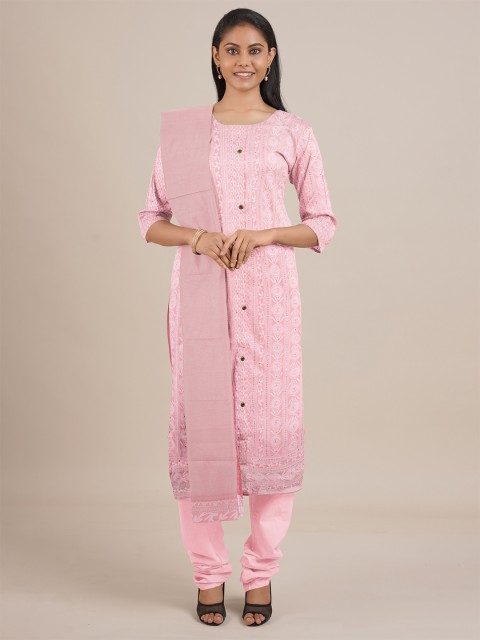

Pothys Pink Printed Unstitched Dress Material