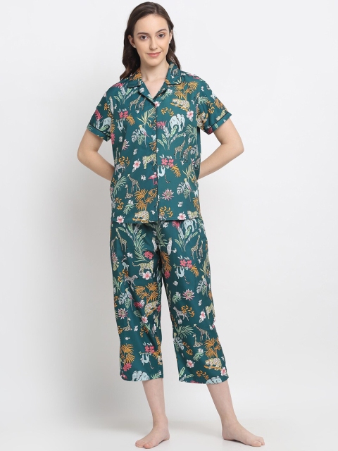 

DIVA WALK EXCLUSIVE Women Teal Printed Night Suit