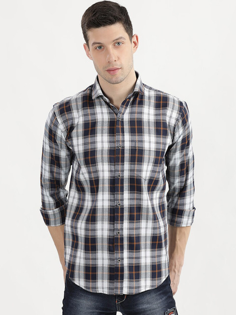 

V2 Value & Variety Men White Slim Fit Tartan Checks Checked Casual Shirt