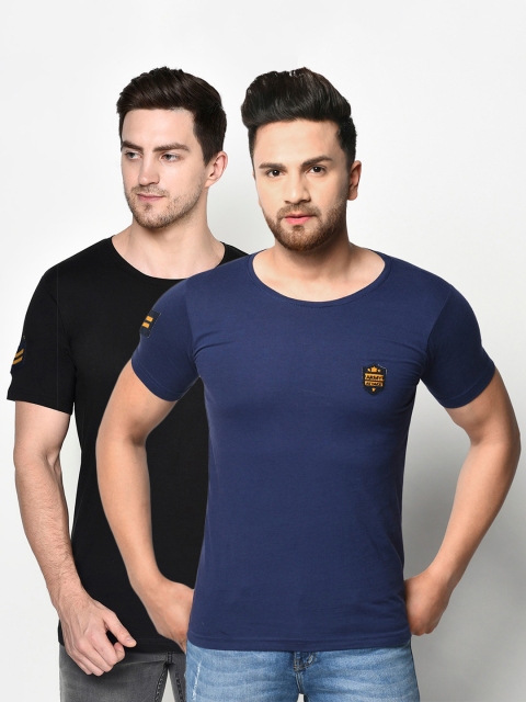 

ELEGANCE Men Pack Of 2 Blue & Black T-shirt