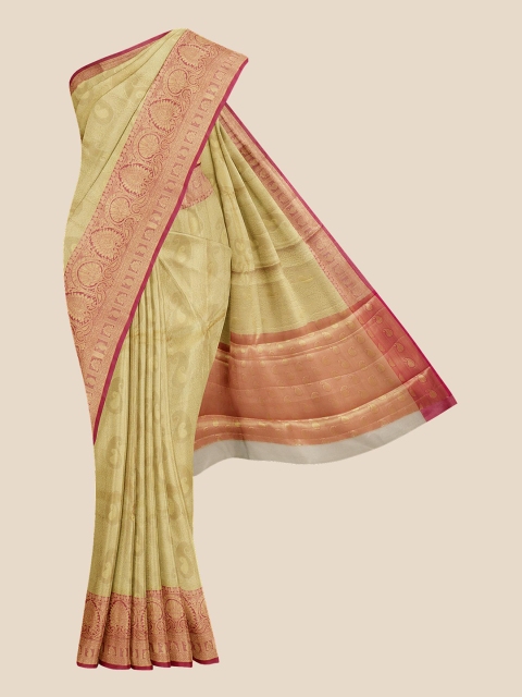 

KLM Fashion Mall Cream-Coloured & Pink Woven Design Silk Blend Banarasi Saree
