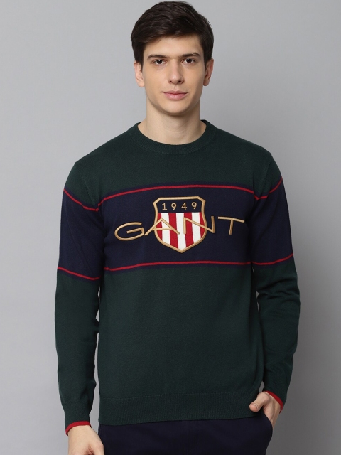

GANT Men Green & Navy Blue Embroidered Pullover