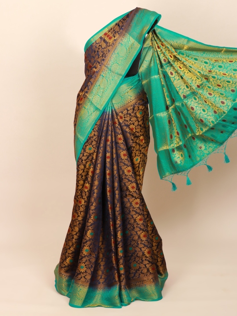 

Pothys Blue & Gold-Toned Woven Design Zari Art Silk Banarasi Saree