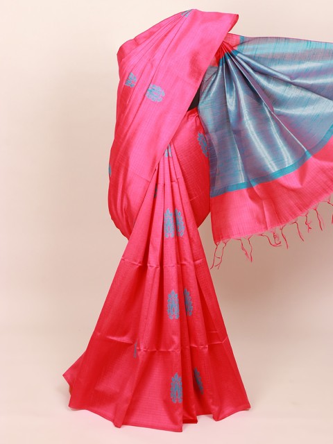 

Pothys Pink & Blue Ethnic Motifs Jute Silk Saree