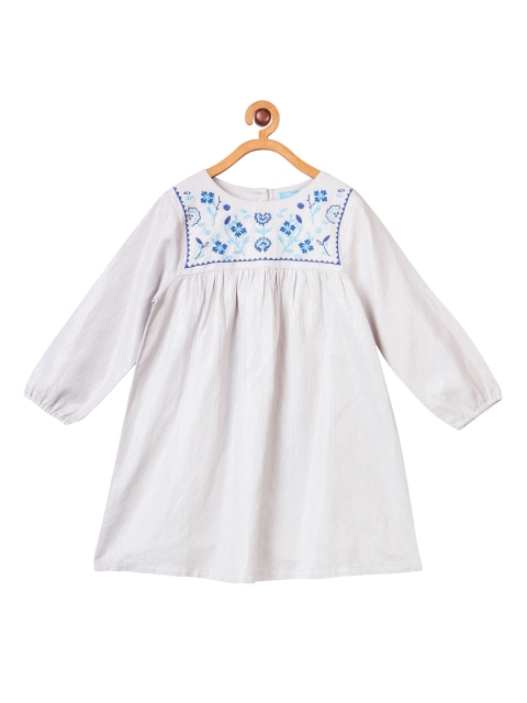 

Miyo Girls Off White & Blue Embroidered A-Line Dress