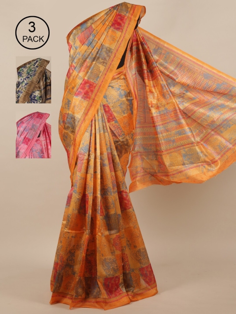 

Pothys Pack of 3 Jute Silk Saree, Orange
