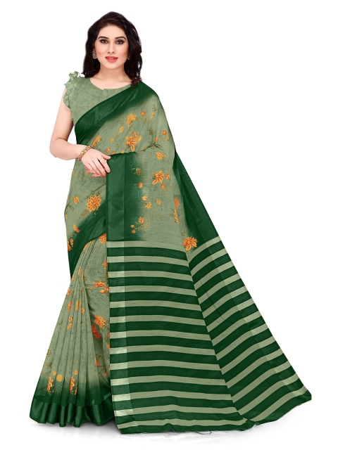 

KALINI Green & Orange Floral Bagh Saree