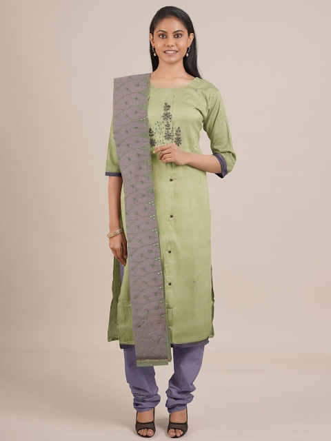 

Pothys Green & Grey Unstitched Dress Material