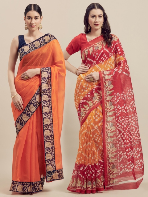 

KALINI Women Pack Of 2 Printed Sarees, Orange