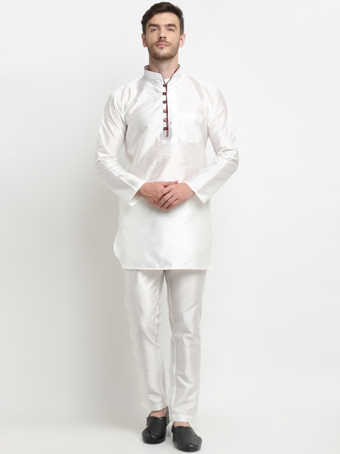 

Benstoke Men's White Solid Dupion Silk Kurta with Pyjamas