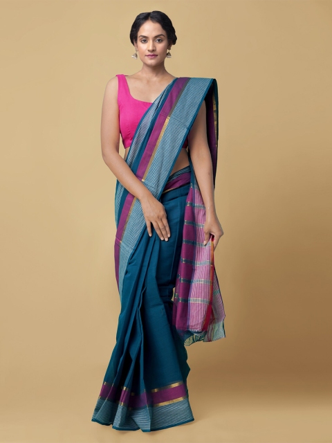 

Unnati Silks Blue & Pink Woven Design Zari Pure Cotton Mangalagiri Handloom Saree