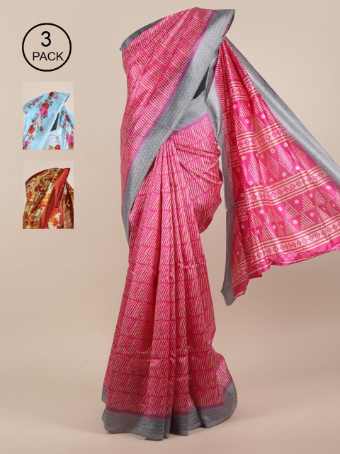 

Pothys Pack of 3 Jute Silk Saree, Pink