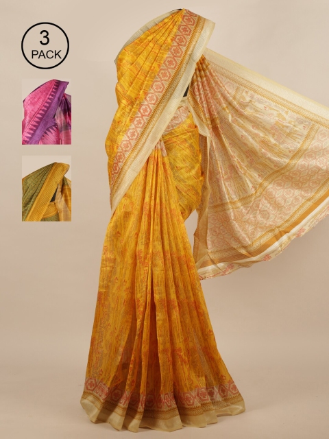 

Pothys Pack of 3 Jute Silk Saree, Yellow