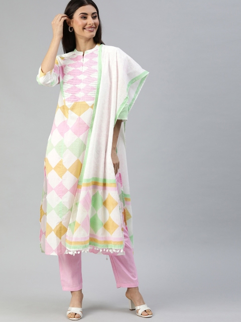 

Ishin Women White Printed Pure Cotton Kurta with Trousers