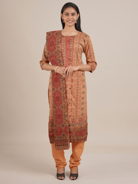 

Pothys Brown & Red Printed Unstitched Dress Material