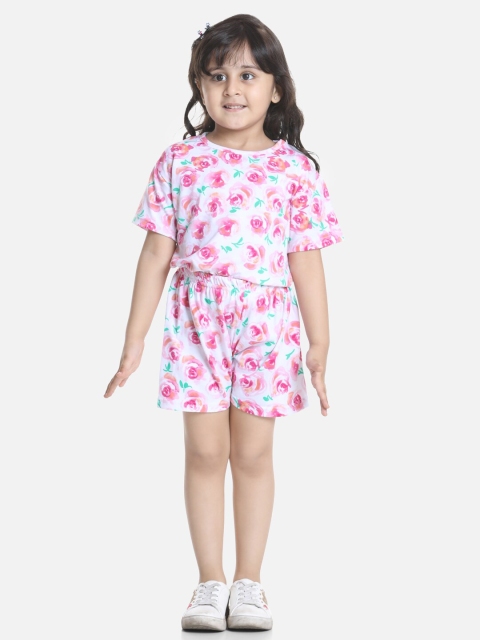 

Cutiekins Girls White & Pink Floral Printed T-shirt with Shorts